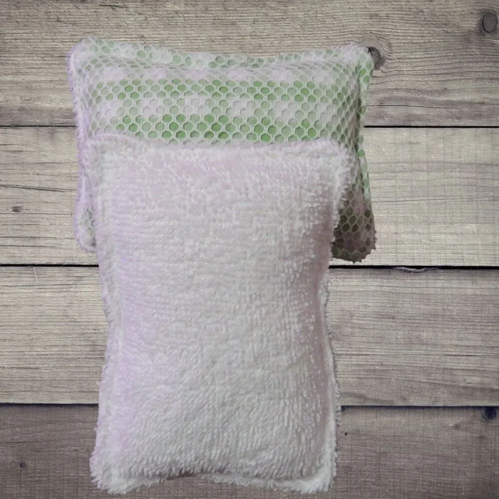 Reusable, Washable Sponge, Green Gingham Dish Scrubby, Set Of 2